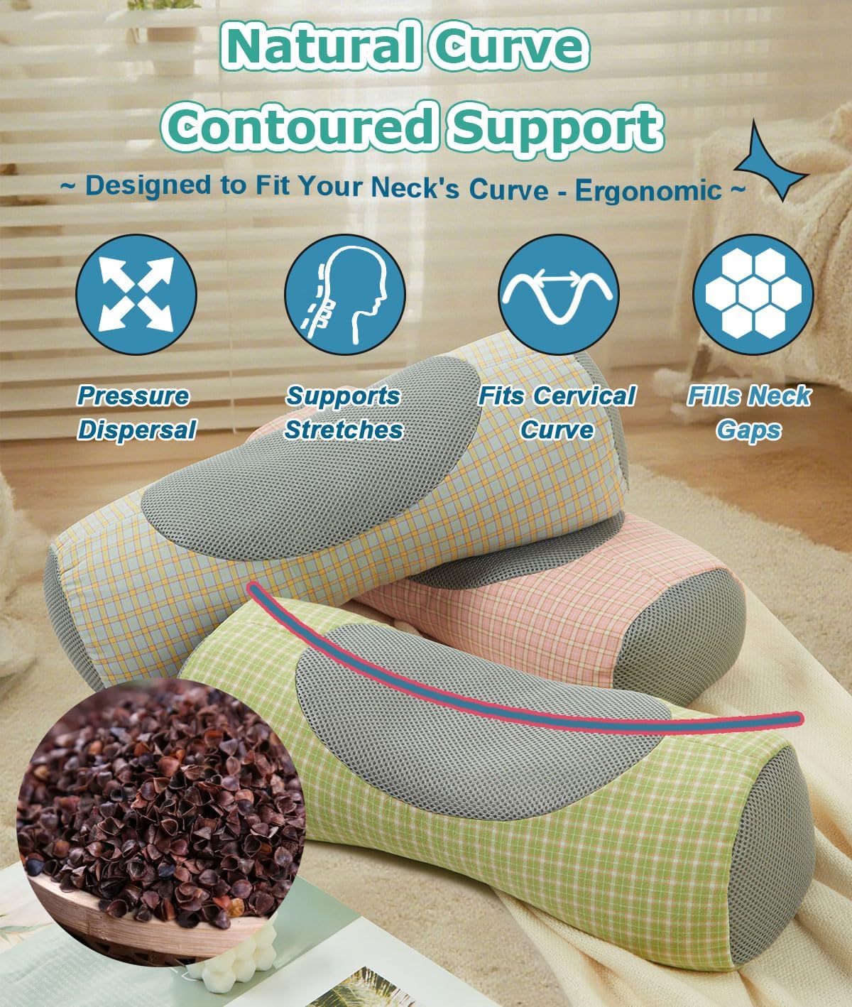 EDMILE Almohada cervical de trigo sarraceno para dormir, almohada l...