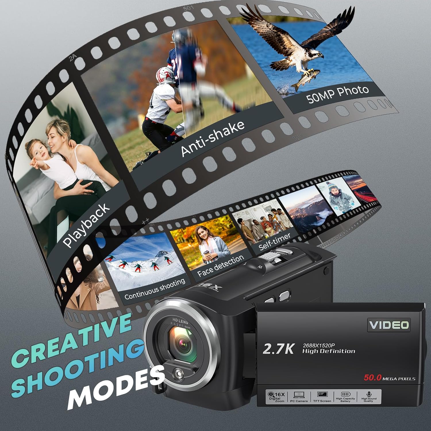 Gcasio Cámara de vídeo 2.7K videocámara QHD 56MP YouTube Vlogging C...