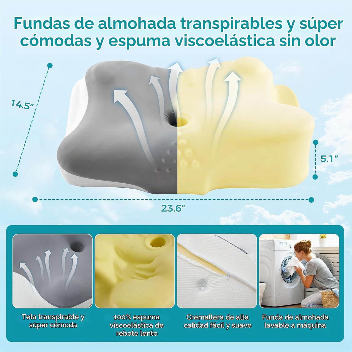 BDEUS Almohada cervical para la apnea del sueño, almohada cervical...