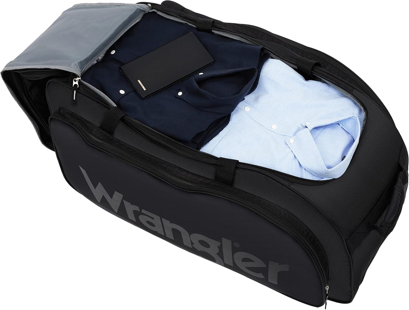 Wrangler Wesley - Bolsa de viaje con ruedas, Negro, Grande, 30 pulg.
