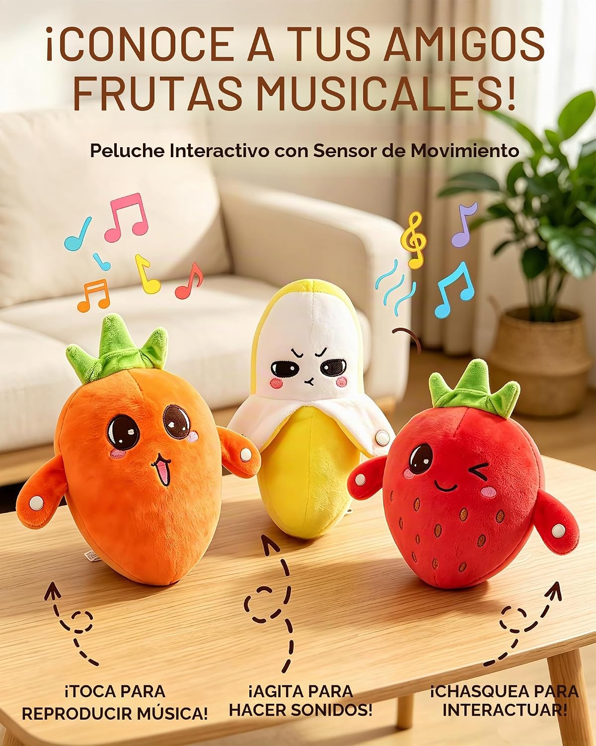 Juguete sensorial musical de felpa suave, juguete de peluche intera...