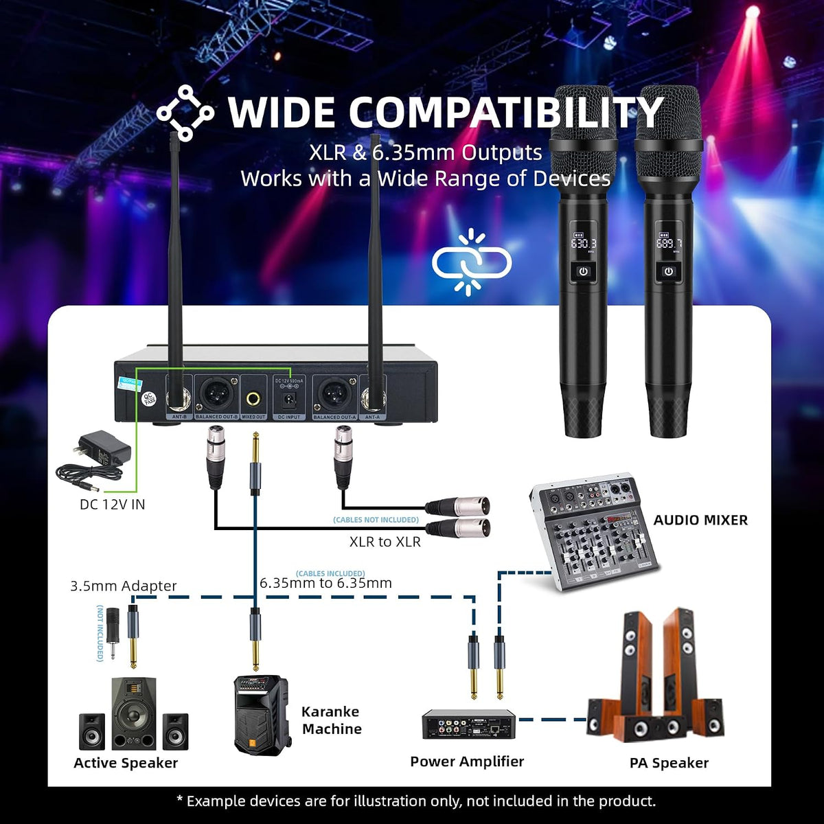 Loewieta Sistema de micrófono inalámbrico profesional, juego de mic...