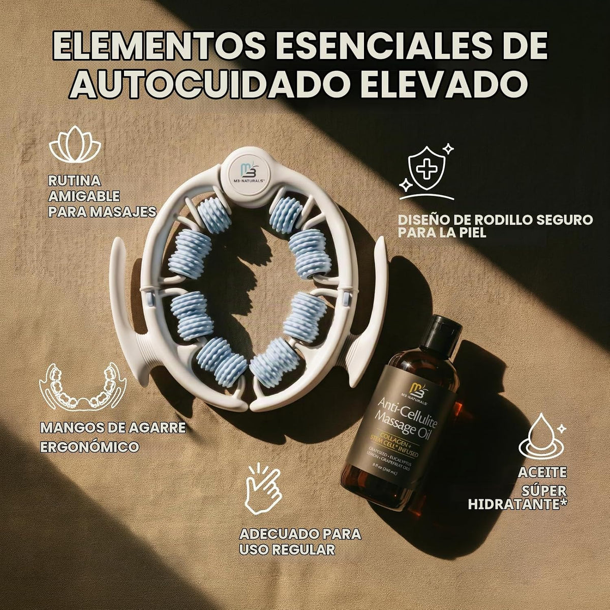 Kit de masajeador de drenaje linfático y aceite de masaje anticelul...