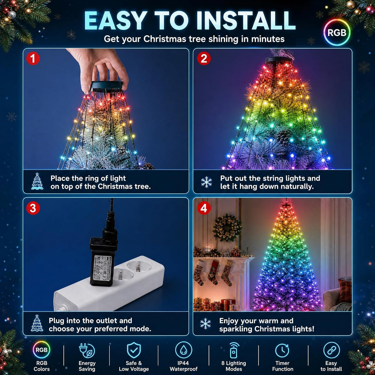 Dazzle Bright 448 luces LED inteligentes que cambian de color en ca...