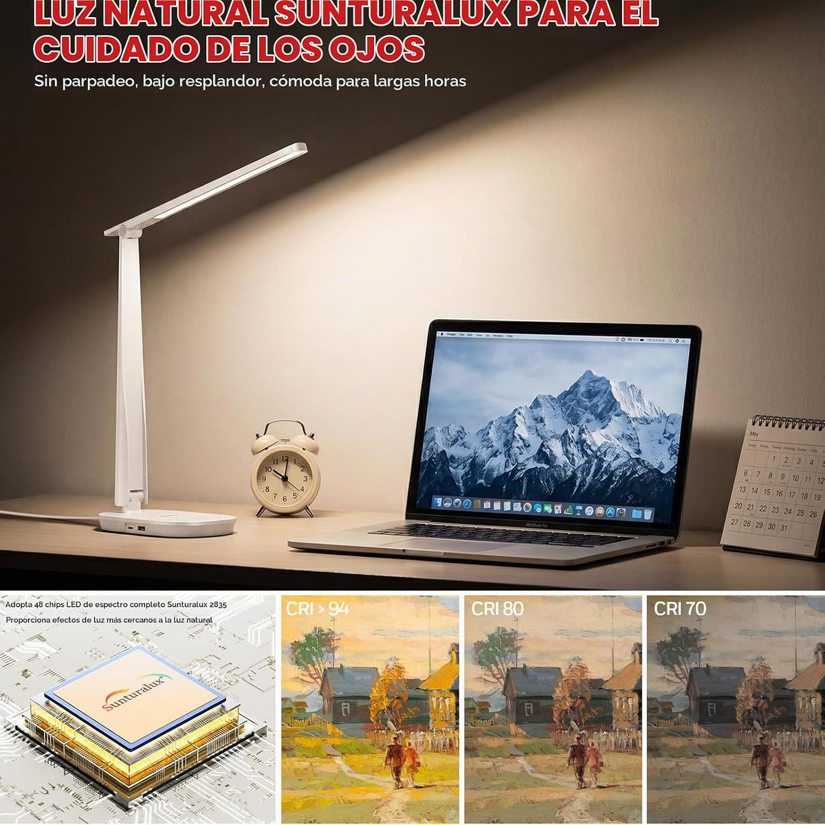 Honeywell Lámpara de escritorio LED para oficina en casa, luz de le...