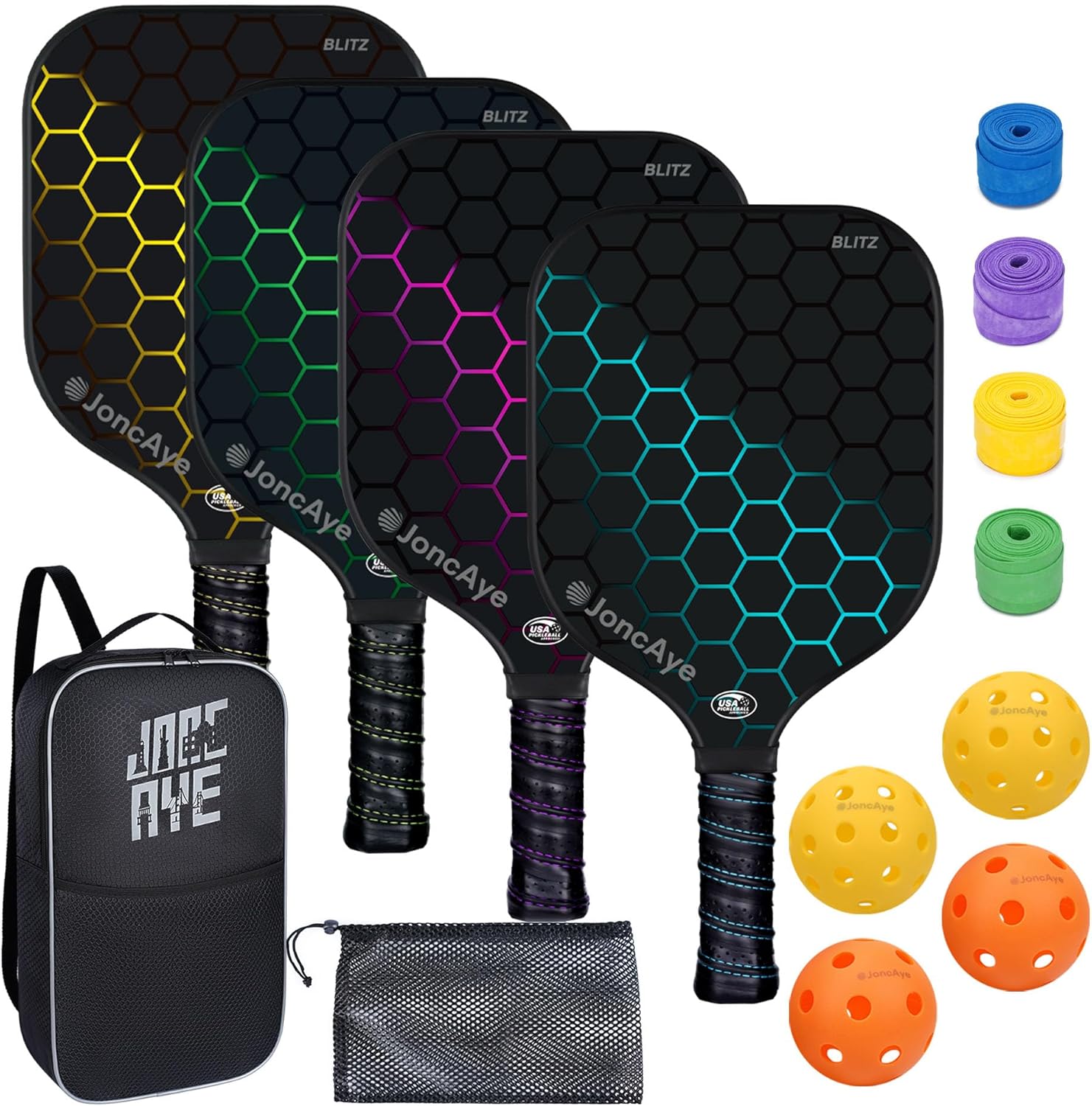 JoncAye Juego de 4 o 2 paletas de Pickleball, raquetas de fibra de...
