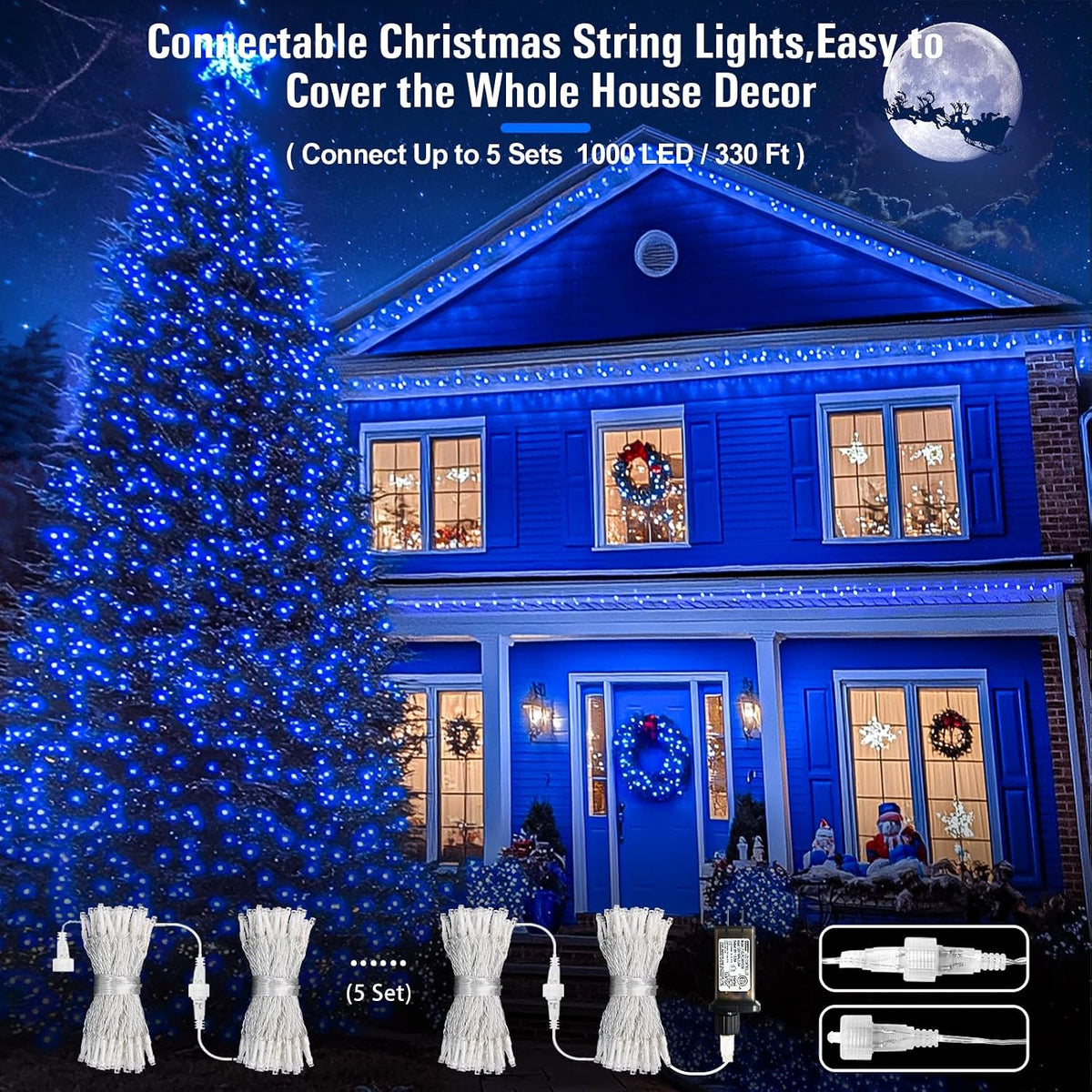 JMEXSUSS Luces de Cadena Azules de Navidad para Interiores y Exteri...