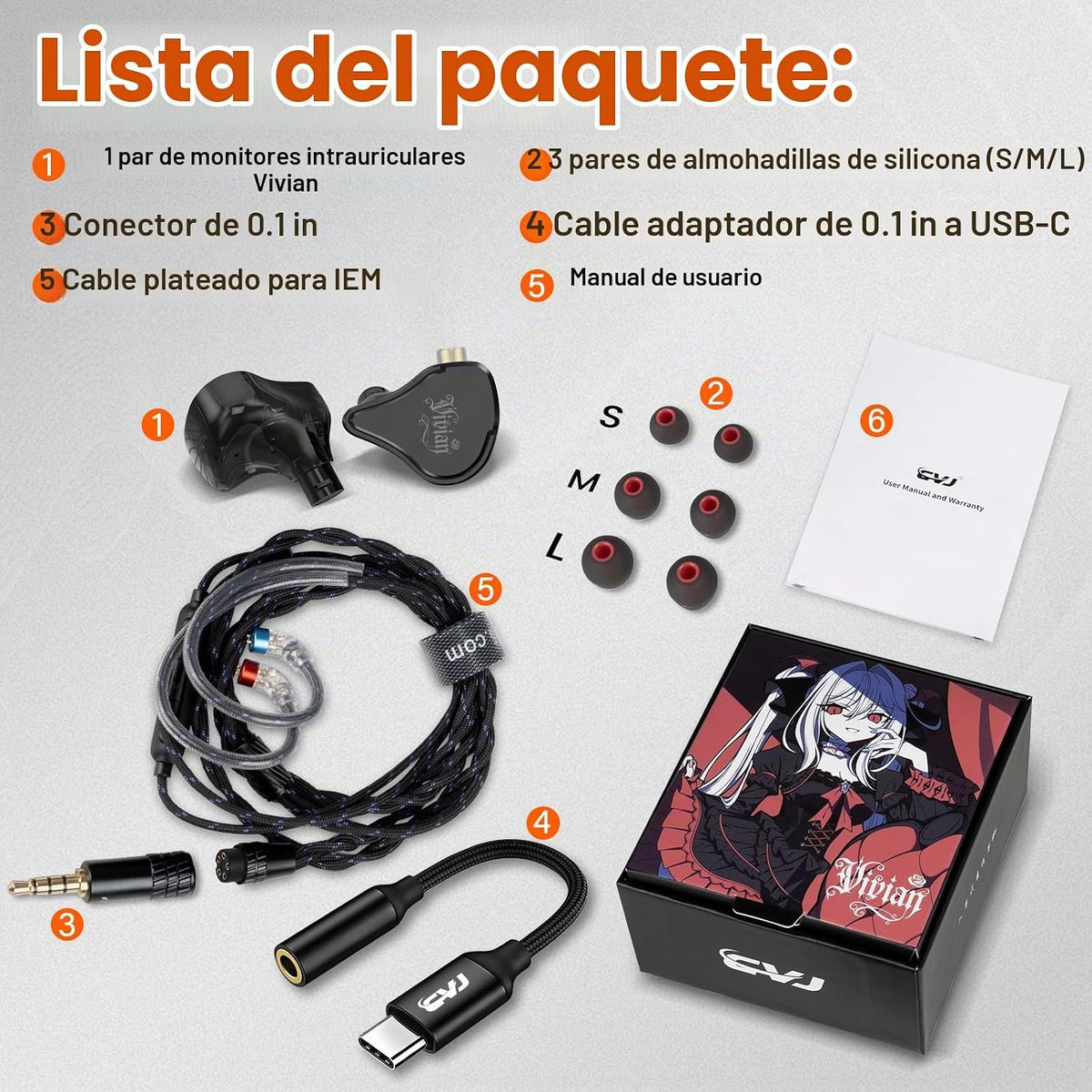 Auriculares IEM con cable para juegos con conector de 0.138 in, mon...
