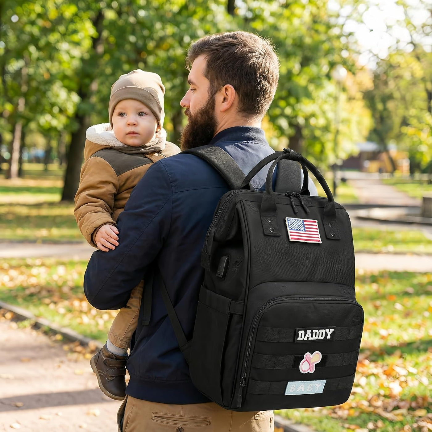 QWREOIA Mochila para pañales para papá y mamá con puerto de carga U...