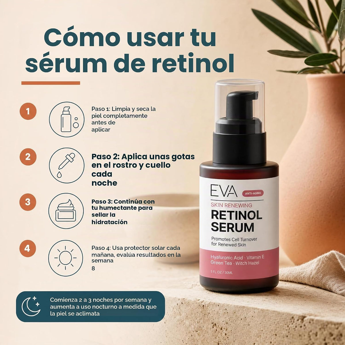 Suero de retinol para cara con ácido hialurónico y vitamina E - Par...