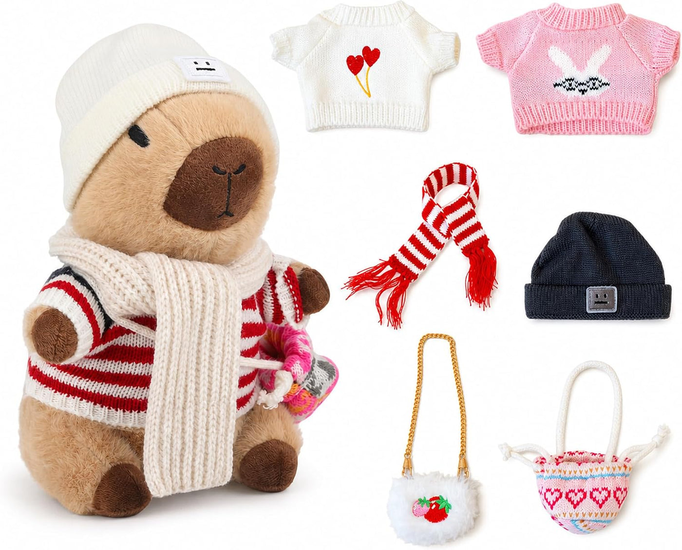 WAKSUN Capybara - Peluche con 10 piezas de ropa y accesorios, anima...