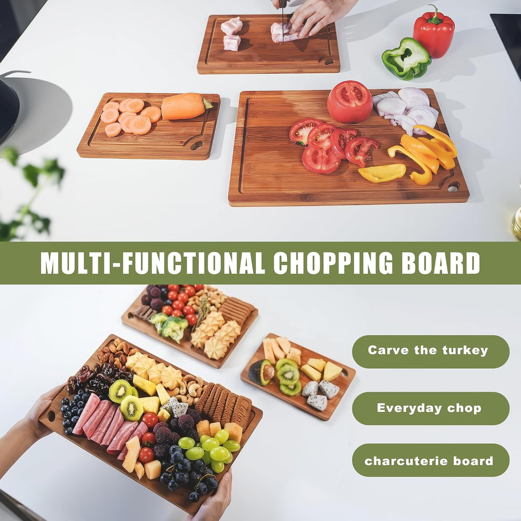Juego de tablas de cortar de bambú orgánico de 3 piezas para cocina...