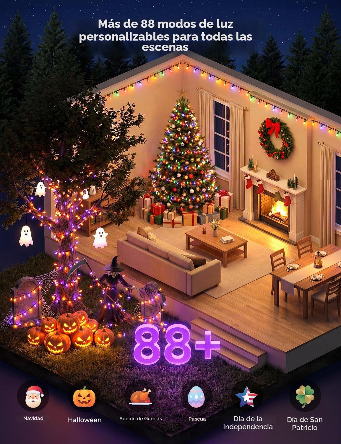 Minetom Luces de árbol de Navidad de Halloween que cambian de color...