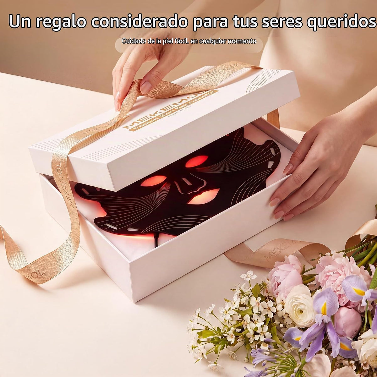 MEKEMOL Máscara de luz roja para cara y cuello con protección ocula...