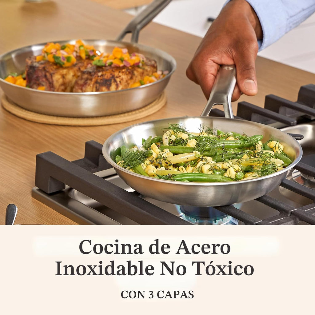 Calphalon Juego de utensilios de cocina de acero inoxidable cepilla...