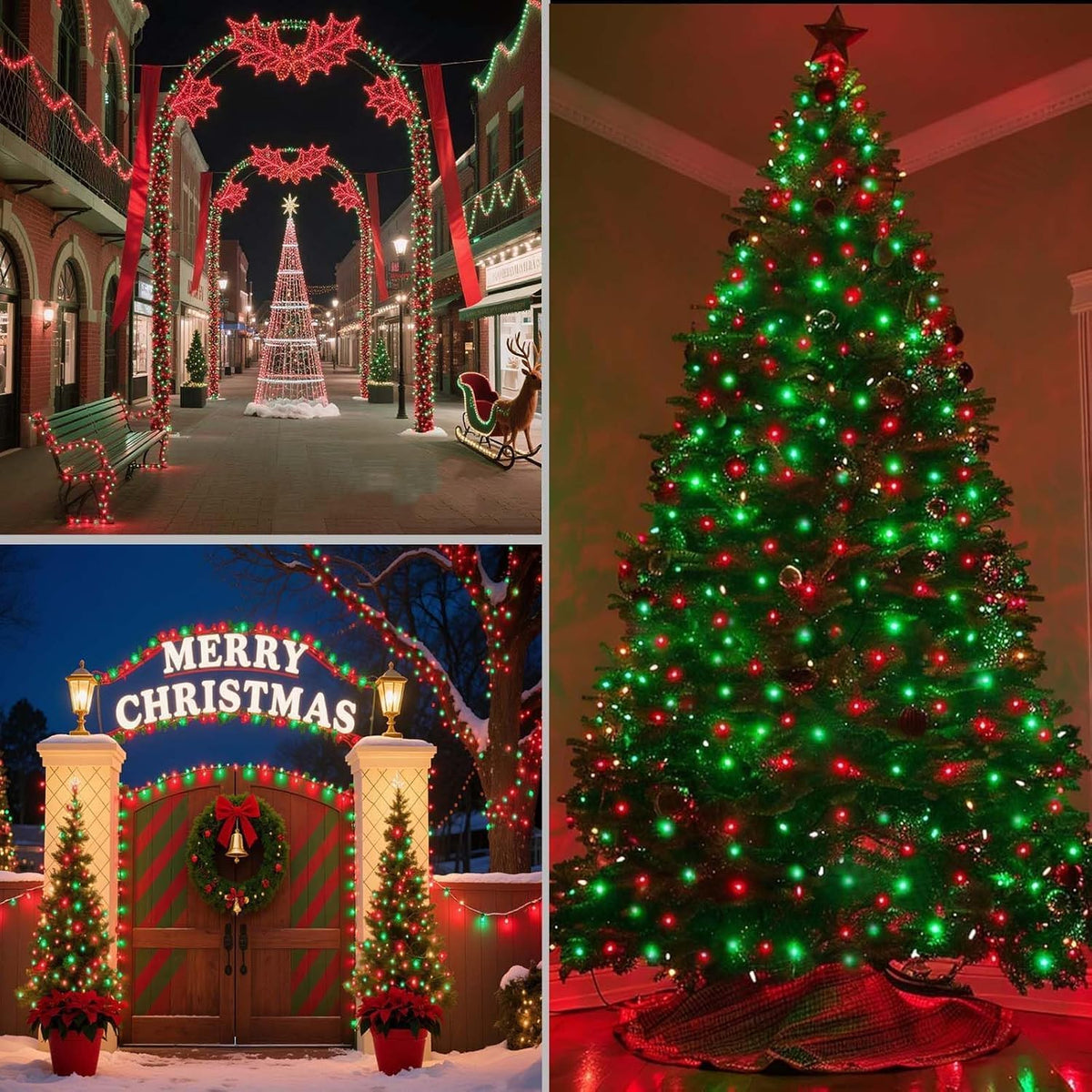 VTECHOLOGY 500 luces LED rojas y verdes para árbol de Navidad al ai...