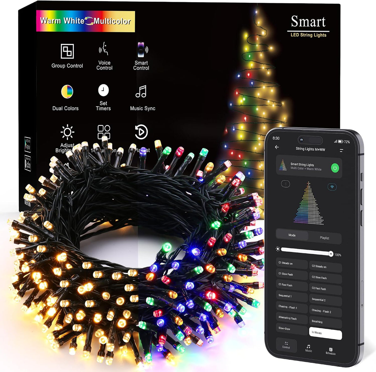 Brizled - Tira de luces inteligentes para Navidad, 20 metros \/ 66...