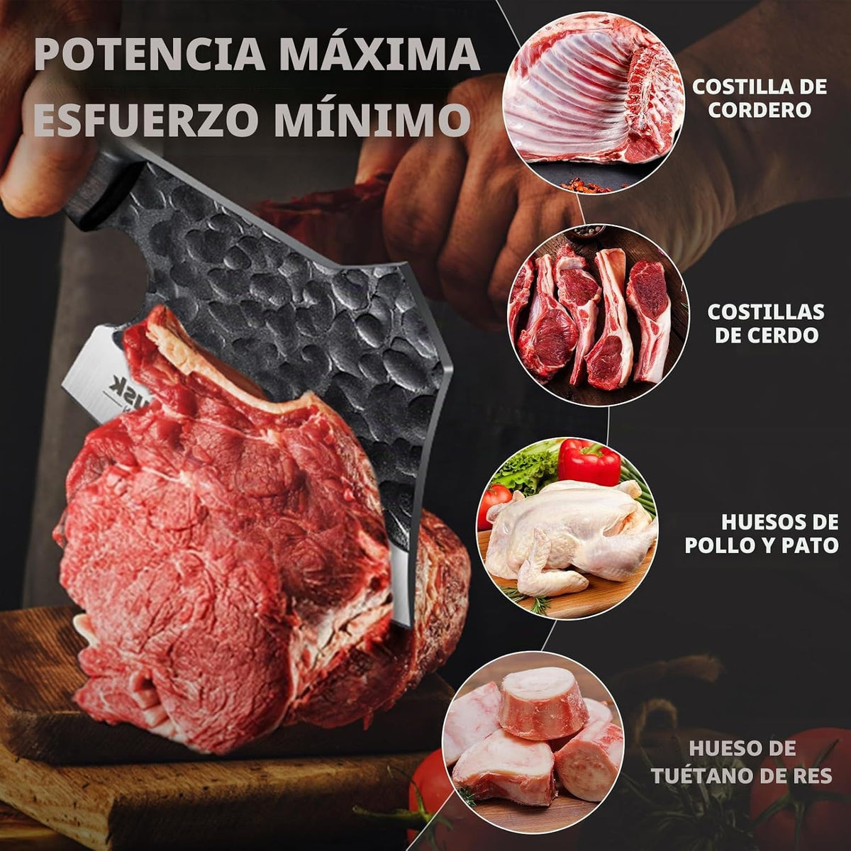 Huusk - Cuchillo de carnicero de alta resistencia, hacha de cocina...