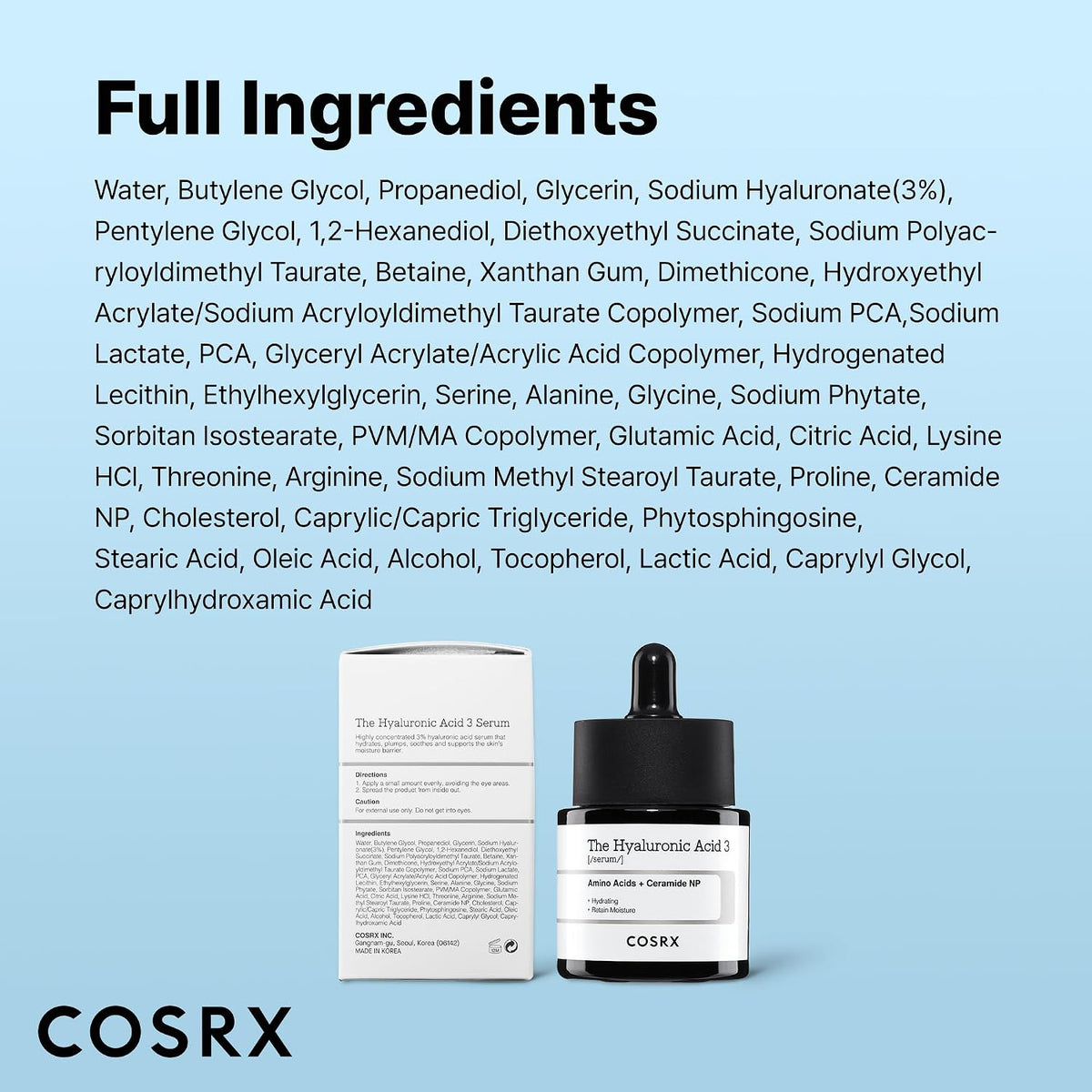 COSRX Suero de ácido hialurónico de sodio puro al 3%, hidratante y...