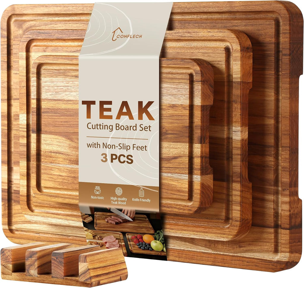 Juego de 3 tablas de cortar de teca para cocina, tabla de madera pa...