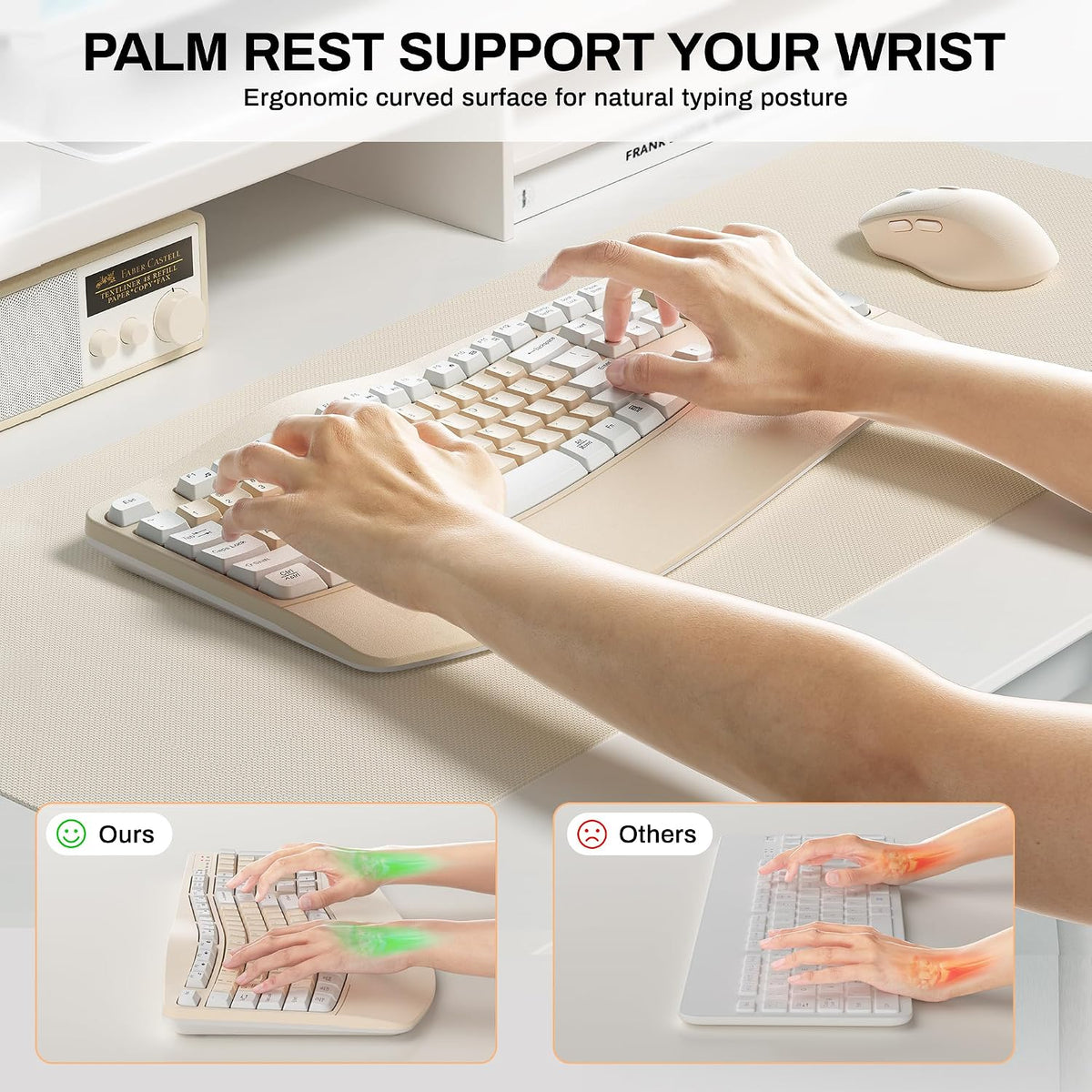 Combo ergonómico de teclado y mouse inalámbricos, teclado Wave Keys...