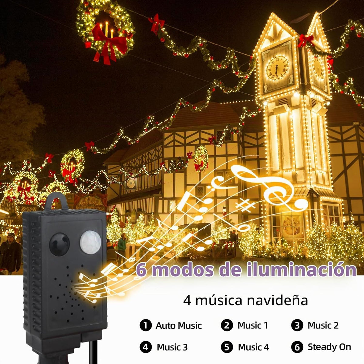 MZD8391 - Guirnalda de luces de Navidad con sensor de movimiento y...