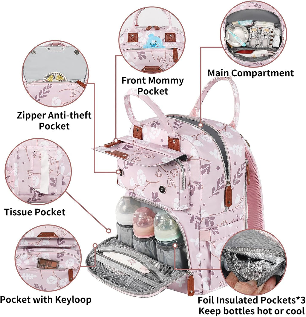 Mochila para pañales para bebé niña, bolsa de pañales impermeable m...