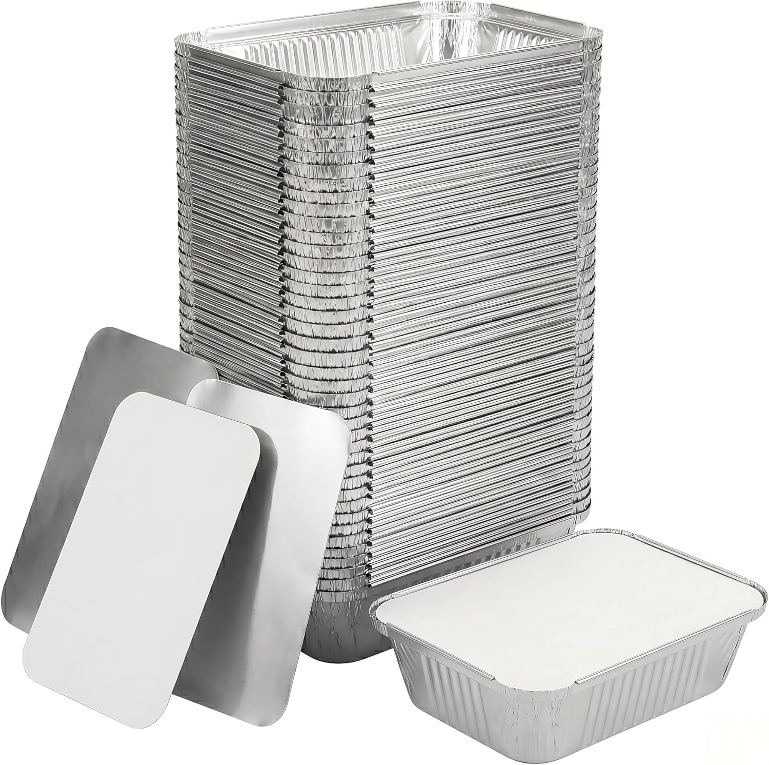 Julpvom Paquete de 100 bandejas de aluminio con tapas, recipientes...