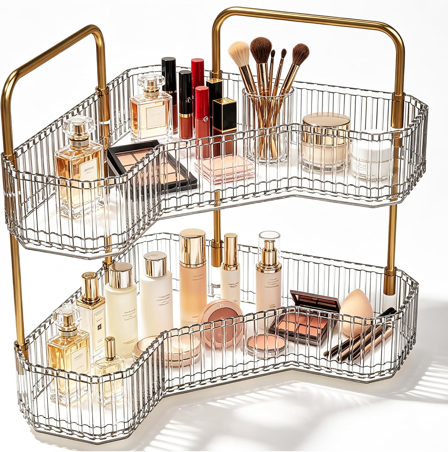 Organizador de baño esquinero de 2 niveles, estante para mostrador...
