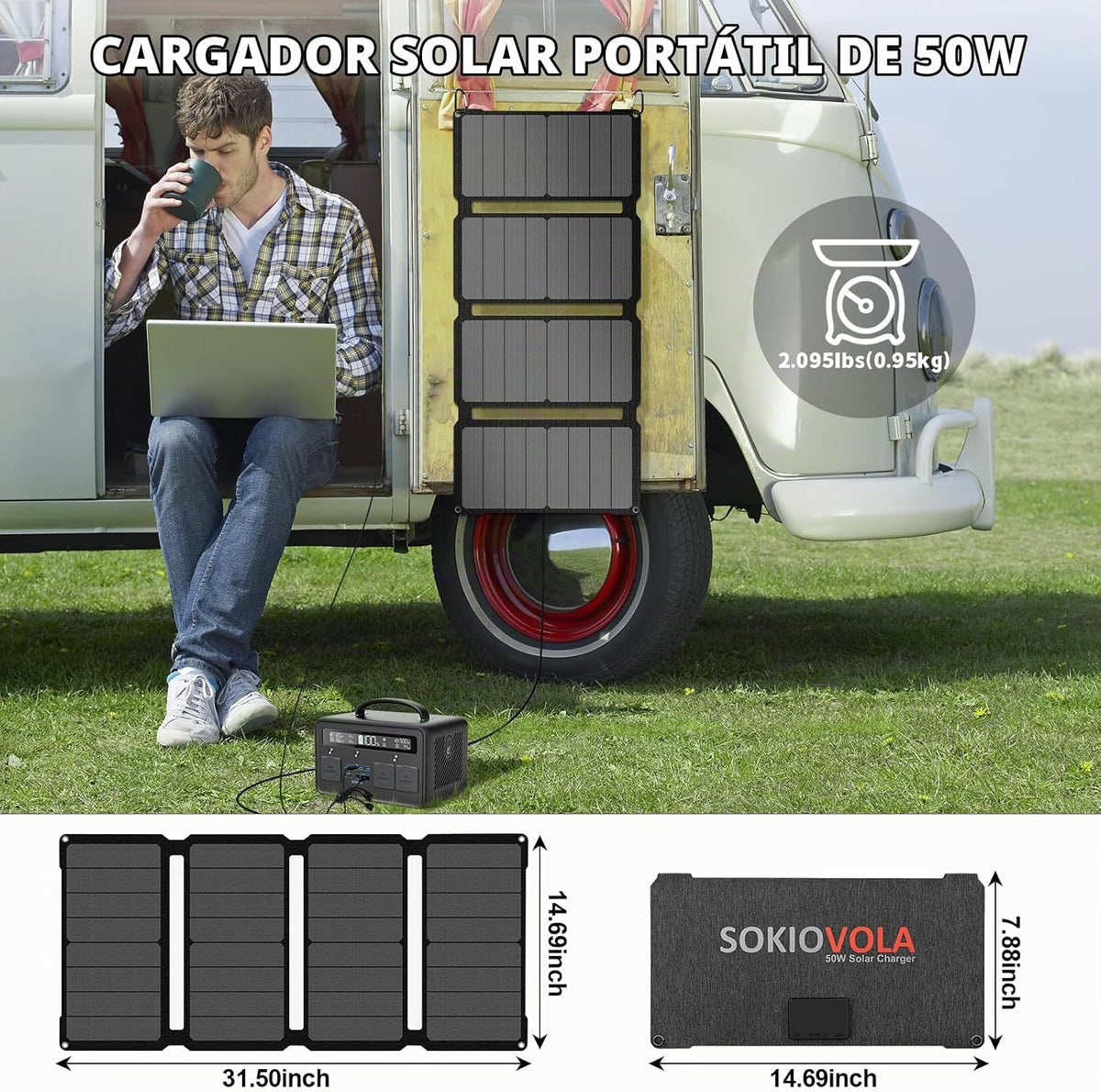 SOKIOVOLA [Actualizado] Paneles solares plegables 50W Cargador de p...