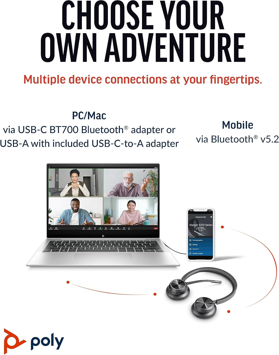 Poly Voyager 4320 UC: Bluetooth, auriculares inalámbricos con micró...