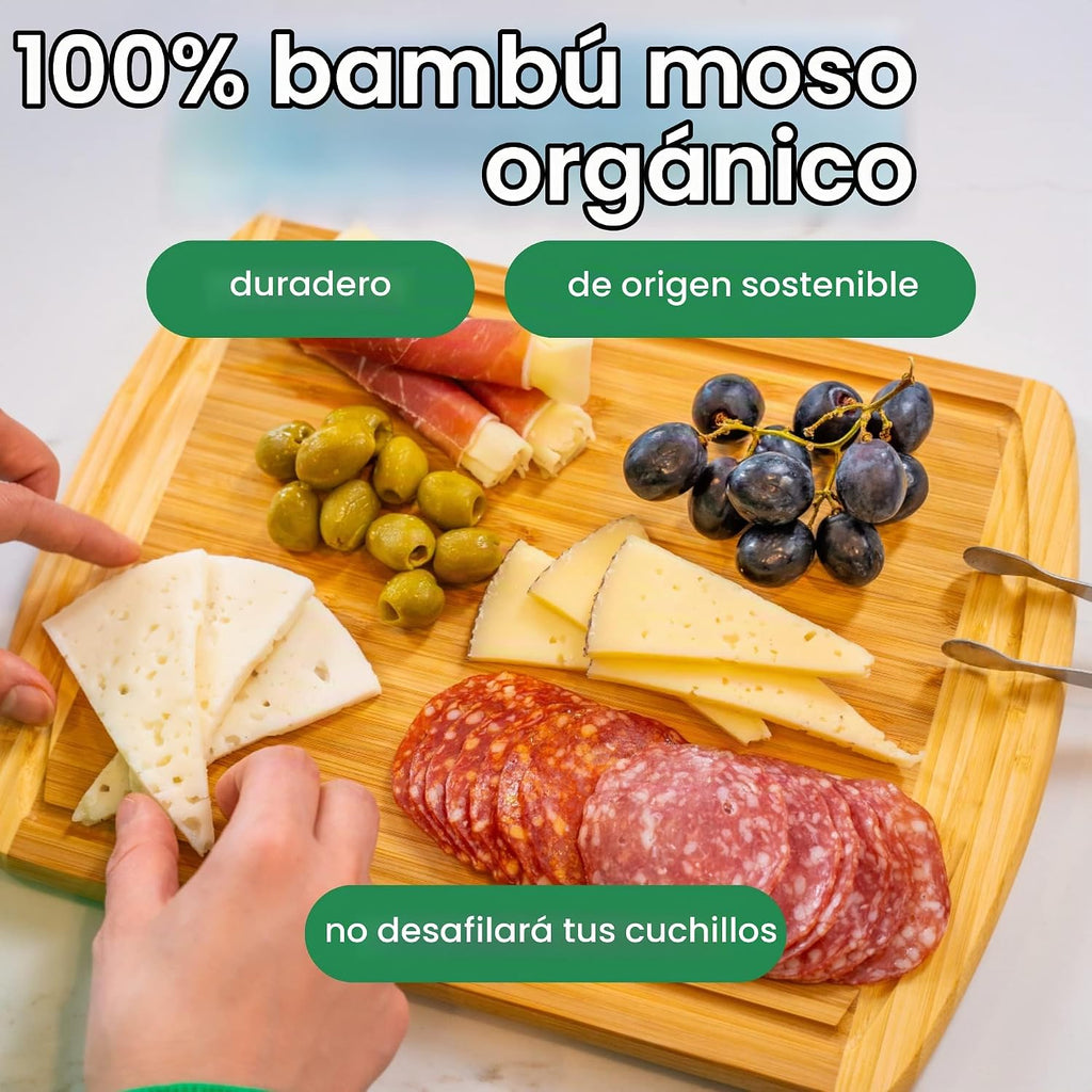 GREENER CHEF Tabla de cortar pequeña de bambú de 12 pulgadas con re...