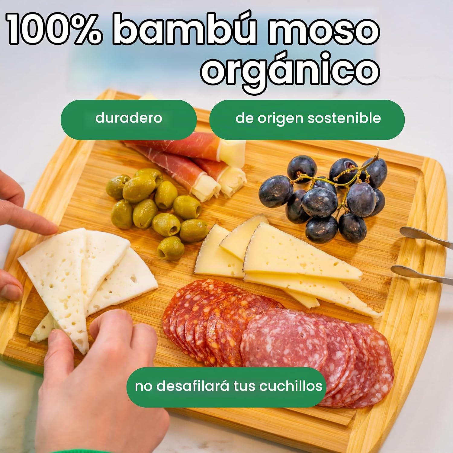 GREENER CHEF Tabla de cortar pequeña de bambú de 12 pulgadas con re...