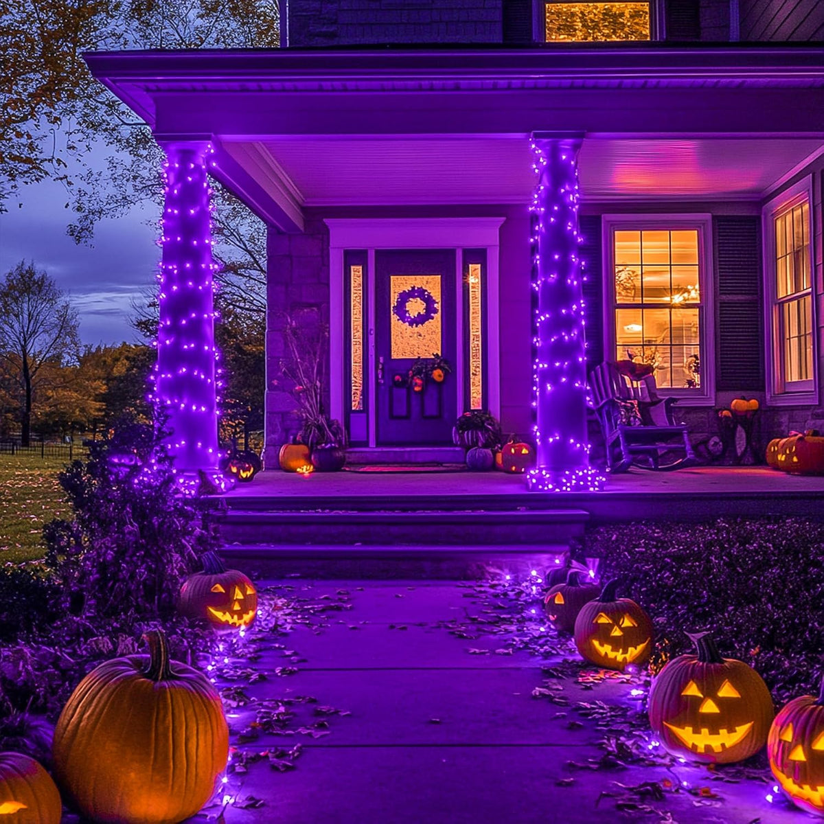 JMEXSUSS 250 luces LED moradas de Halloween, luces moradas conectab...