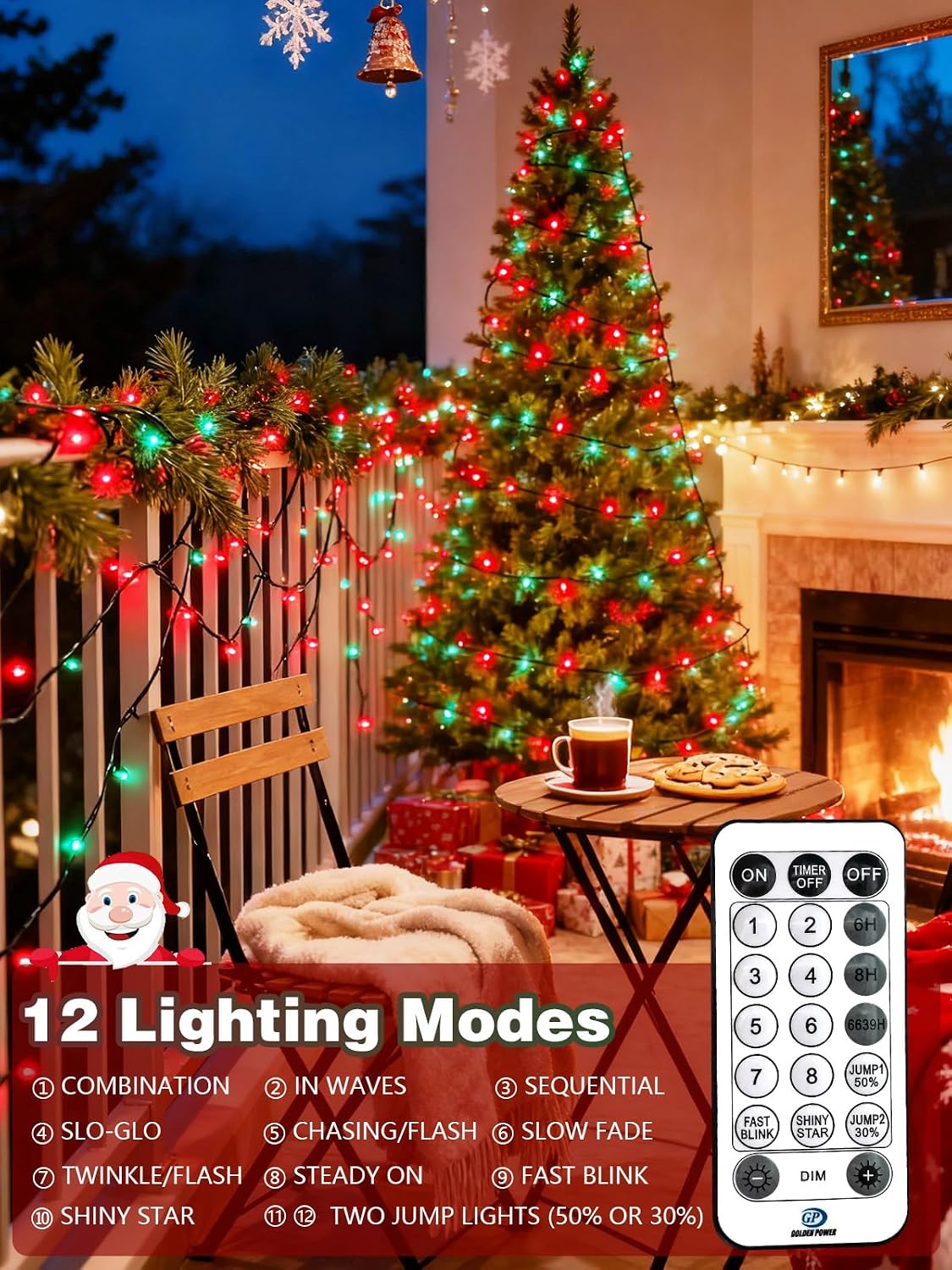 Guirnalda de luces navideñas de 300 LED, 99 pies, controladas por v...