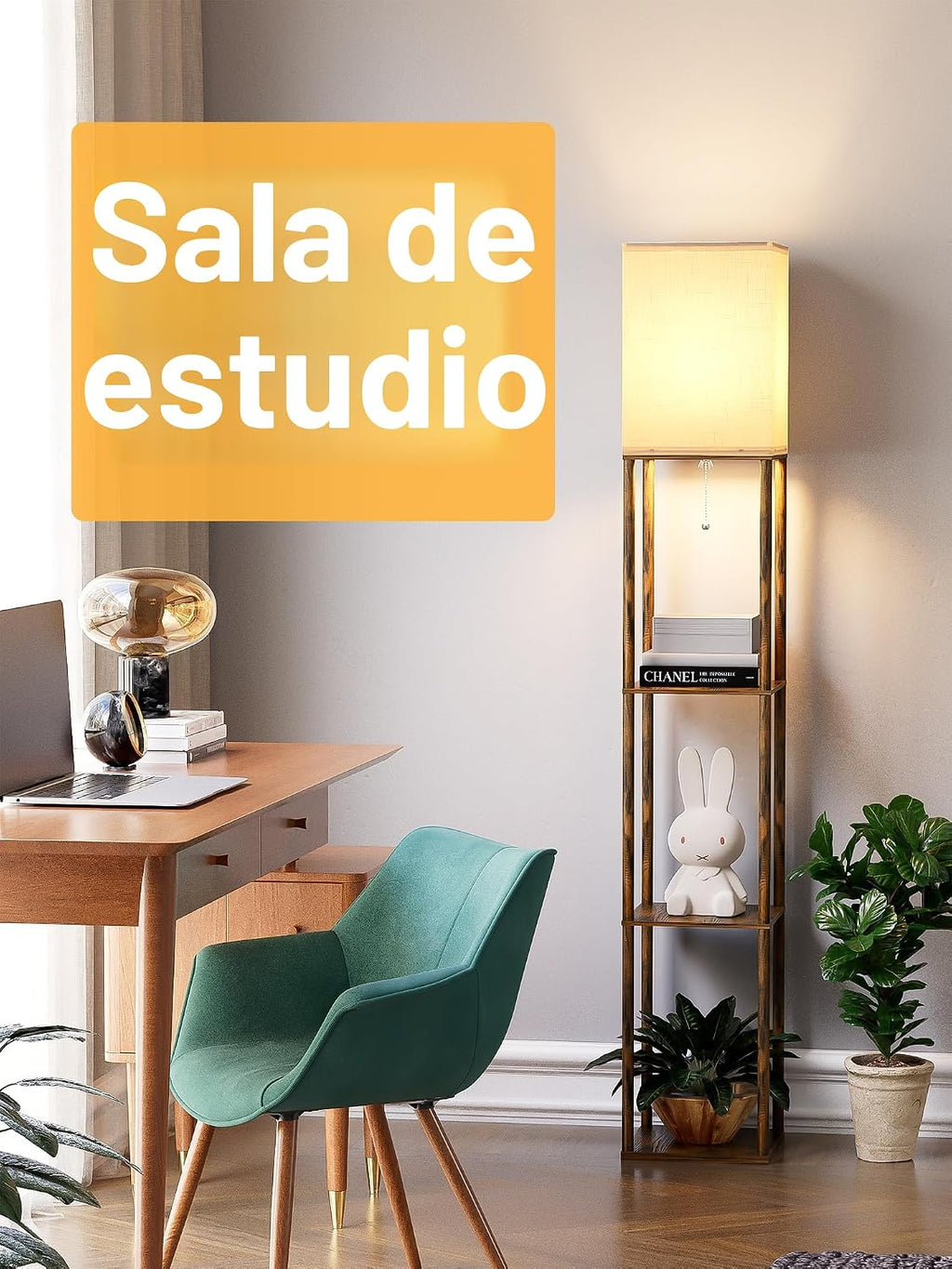 PARTPHONER - Lámpara de pie con estantes para sala de estar, pack d...
