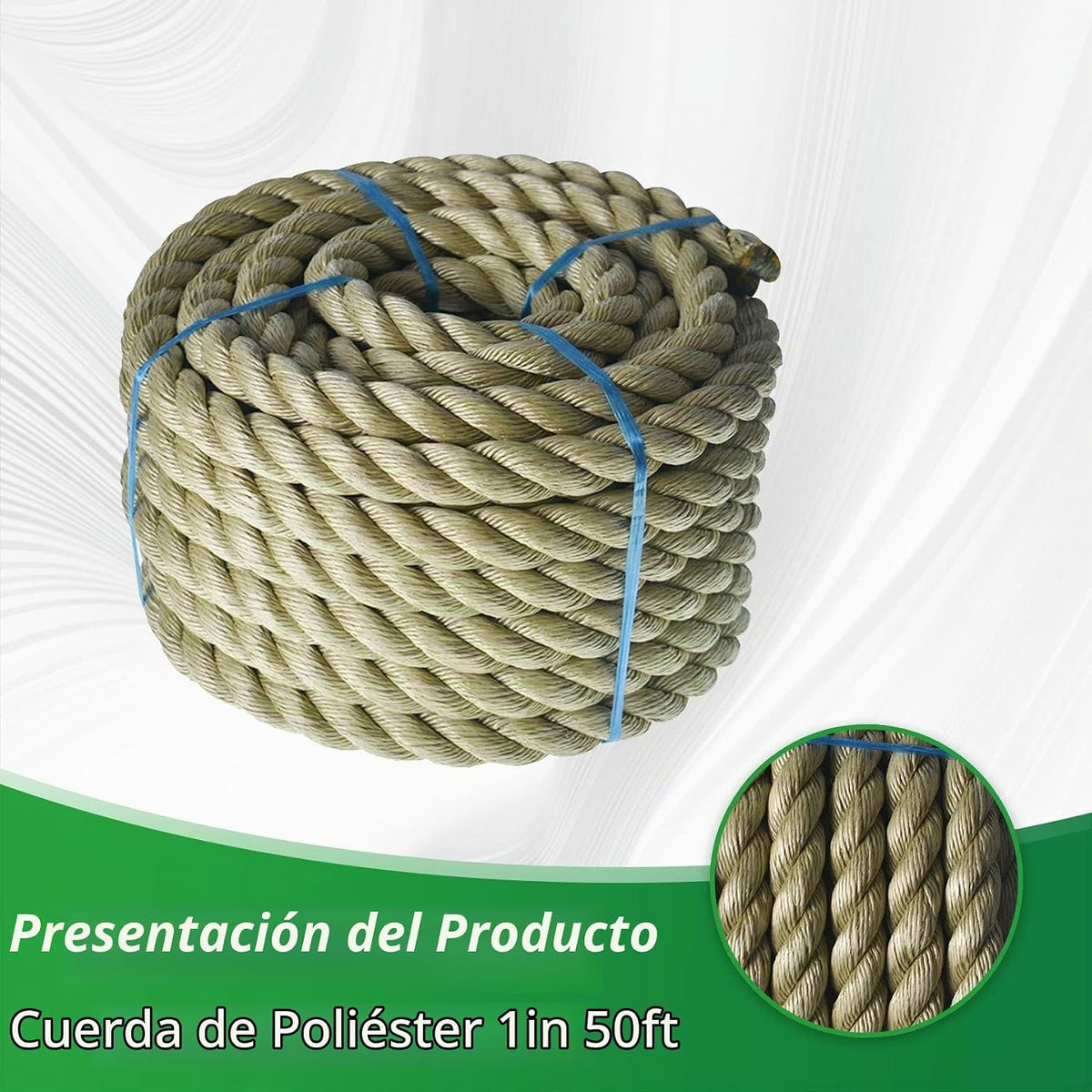 YSMN Cuerda de manila artificial de 1 pulgada, 50 pies, trenzada, d...