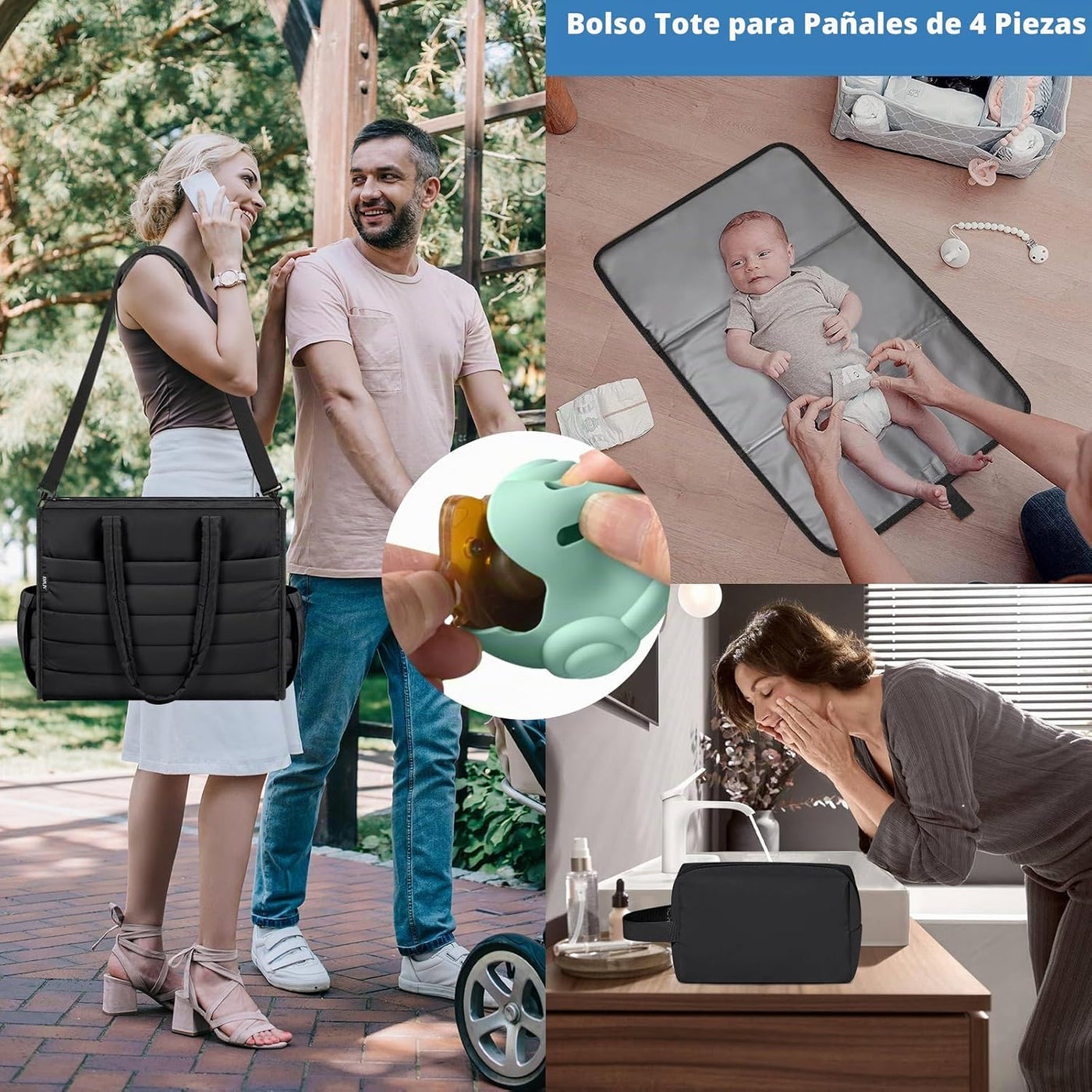 IBFUN Bolso de Pañales para Bebé - Bolso Grande para Bebé 4Pcs con...