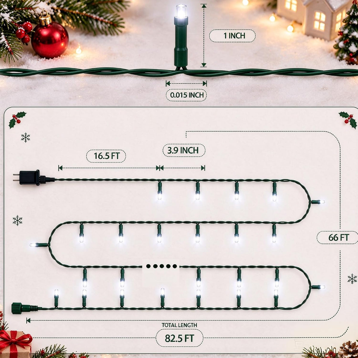 TW SHINE Luces de Navidad blancas, total de 400 luces LED de 132 pi...