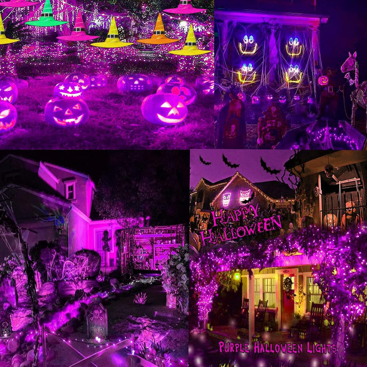 YIQU Luces de Halloween Moradas Extensibles Super-Largas de 95 Pies...