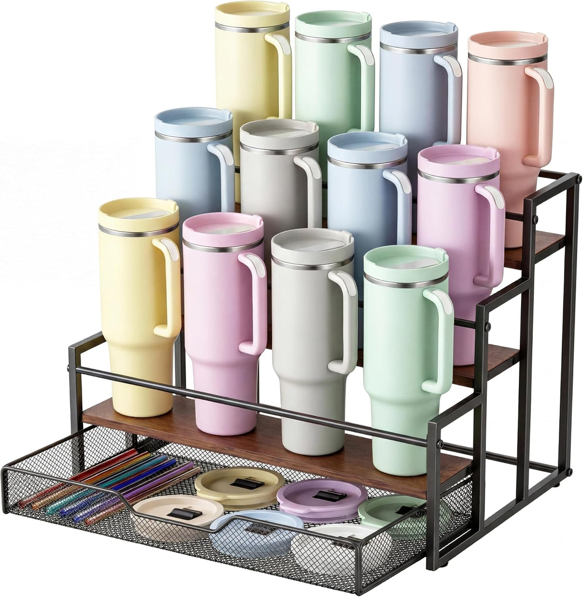 Stanley - Portavasos de 4 niveles con cesta de almacenamiento para...