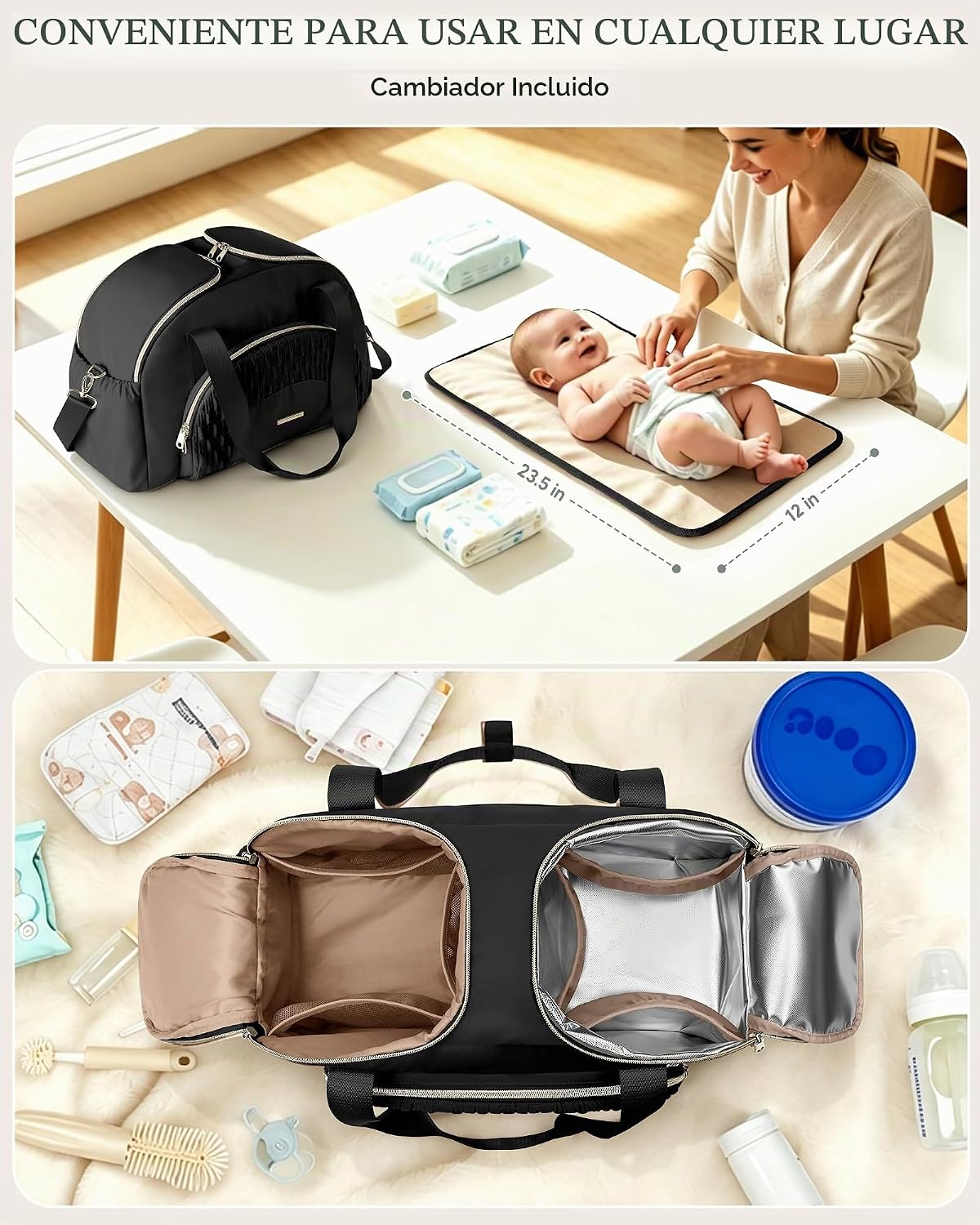 Marscamd Bolsa de pañales con cambiador, bolsas cruzadas grandes pa...