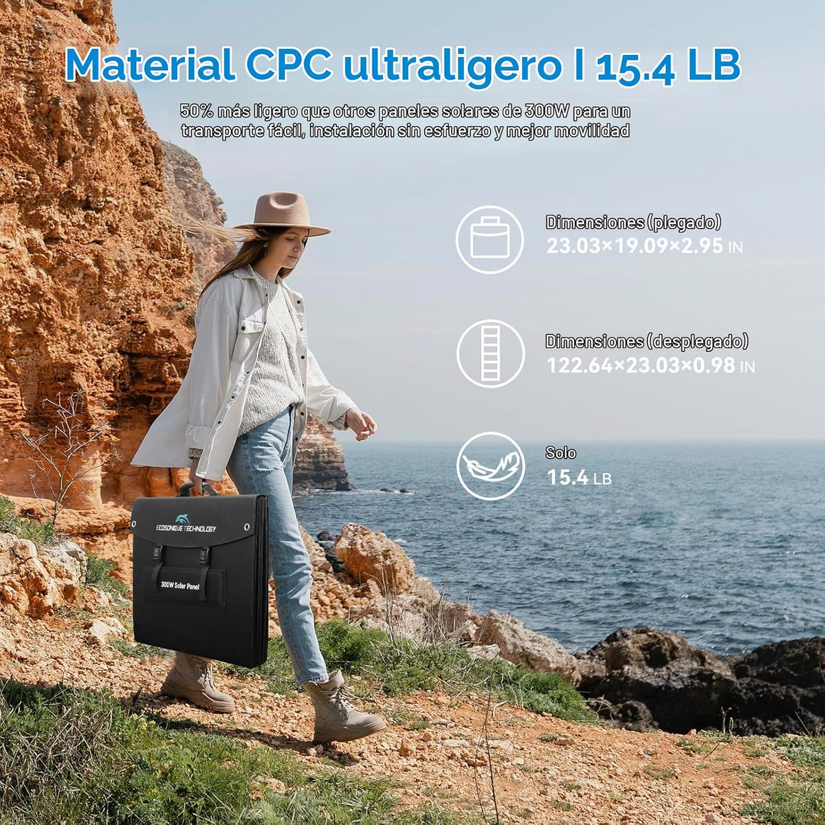 Maleta portátil con Panel Solar de 300W, Cable MC4 de 40V, XT60 DC...