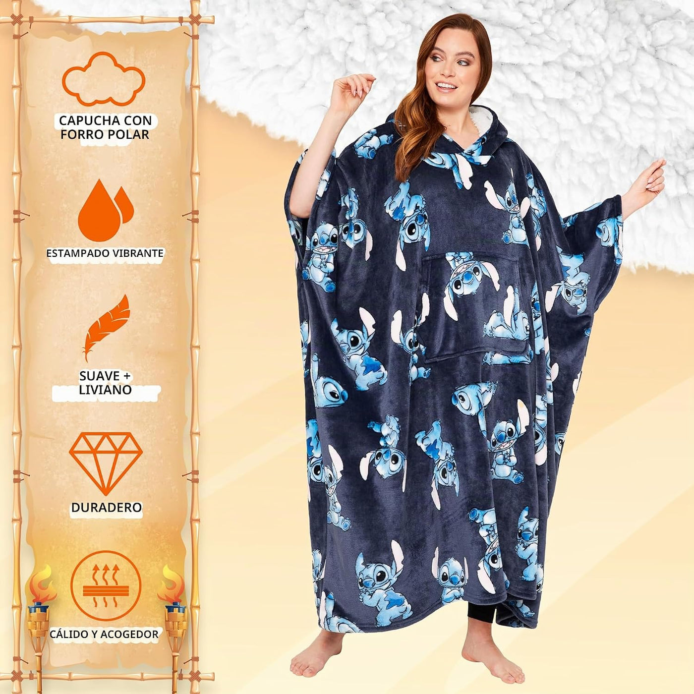 Disney Manta con Capucha de Stitch para Mujeres y Adolescentes - Po...