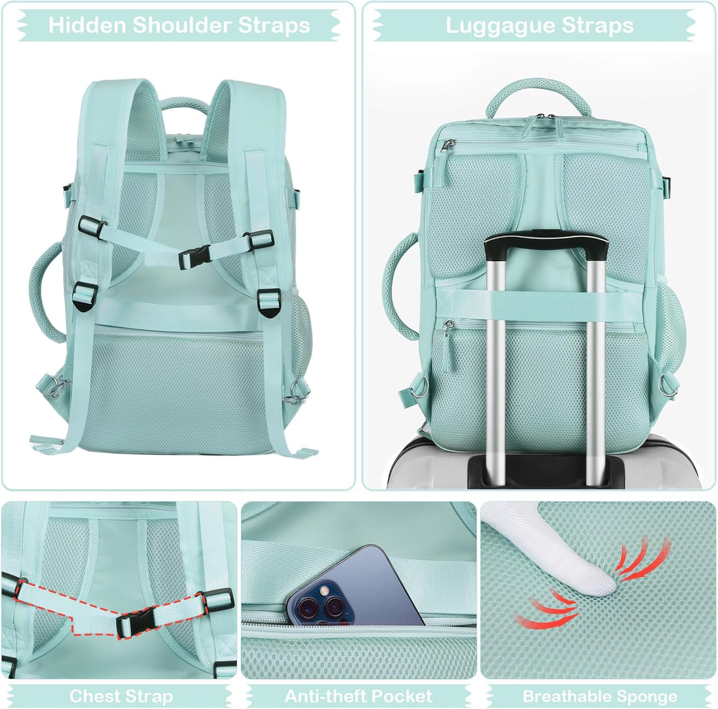 Hanples - Mochila de viaje para mujeres y hombres, mochila grande d...
