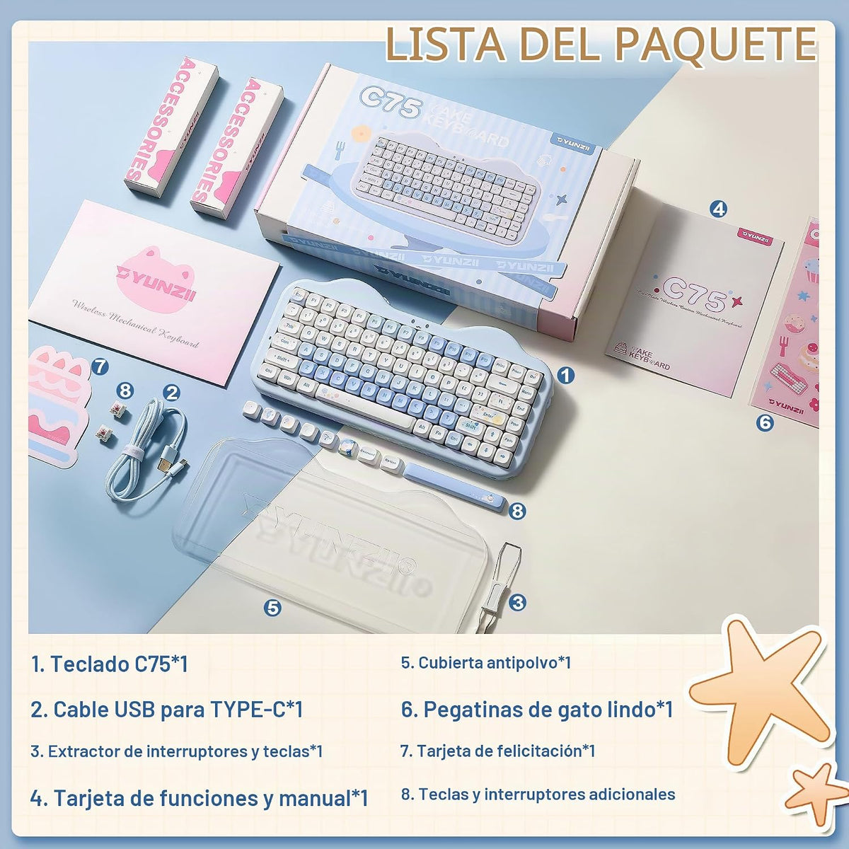 YUNZII Teclado mecánico inalámbrico C75, diseño del 75%, NKRO inter...
