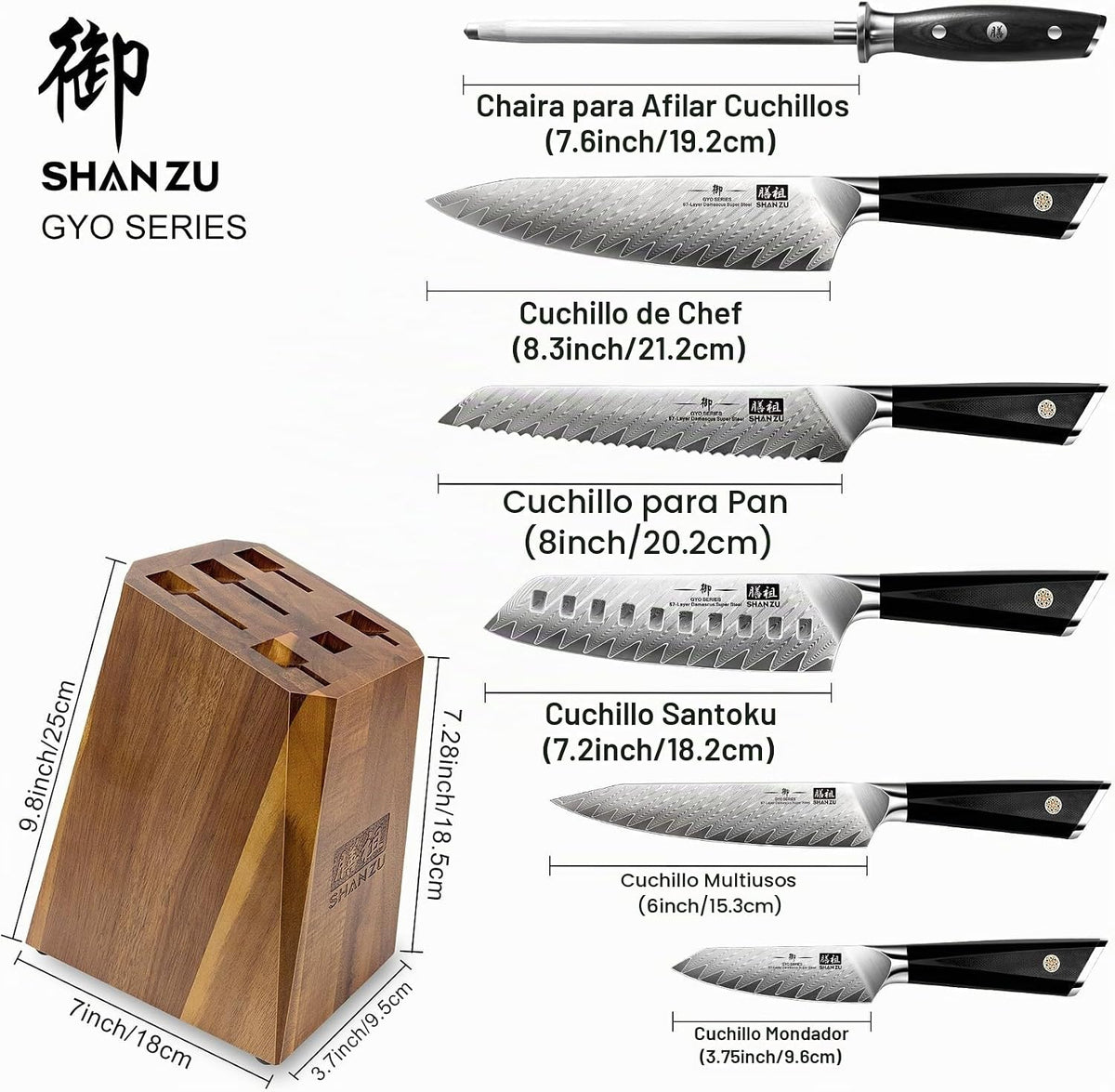 Juego de cuchillos de cocina de Damasco SHAN ZU, juego de 7 piezas...