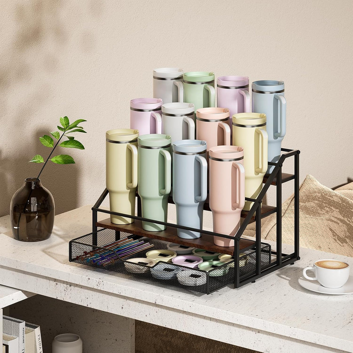 Organizador de botellas de agua MOJOHAND para Stanley, estante de 4...