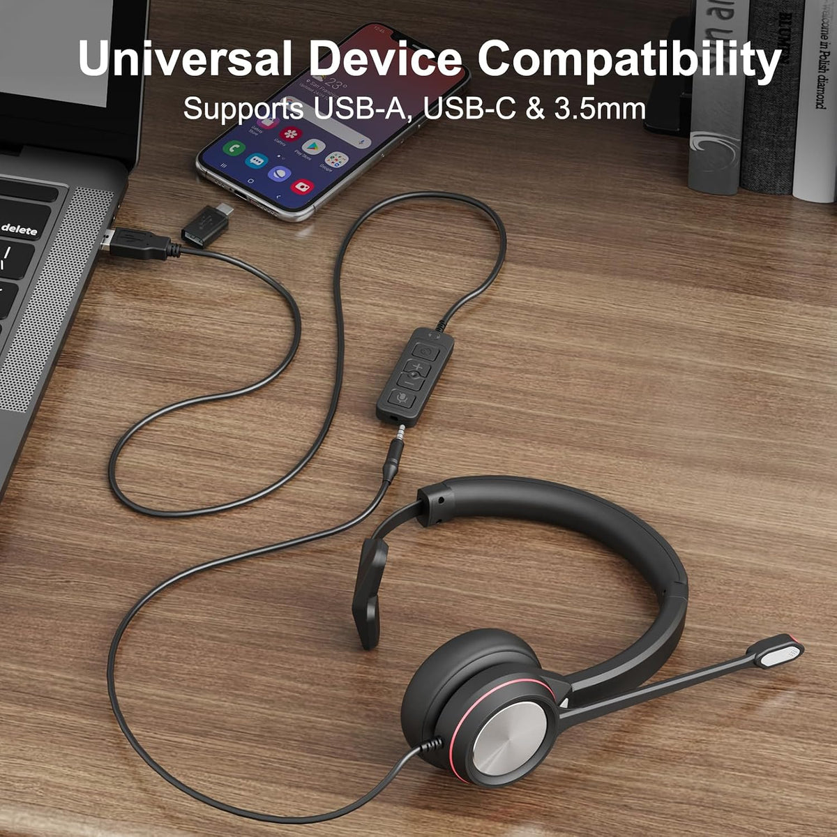 Auvonix Auriculares USB con micrófono para PC, auriculares mono con...