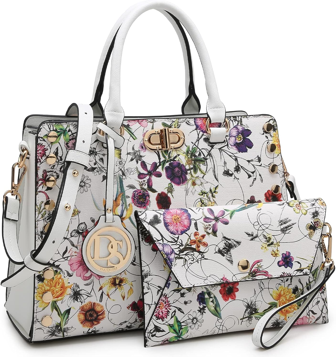 Dasein - Bolso de hombro tipo satchel, tamaño mediano, con asa superior, bolso de trabajo, con cartera a juego, set de 2 piezas